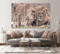 Lion lioness canvas wall art Lions Sepia print lion family canvas art Anniversary gift for couple Love print