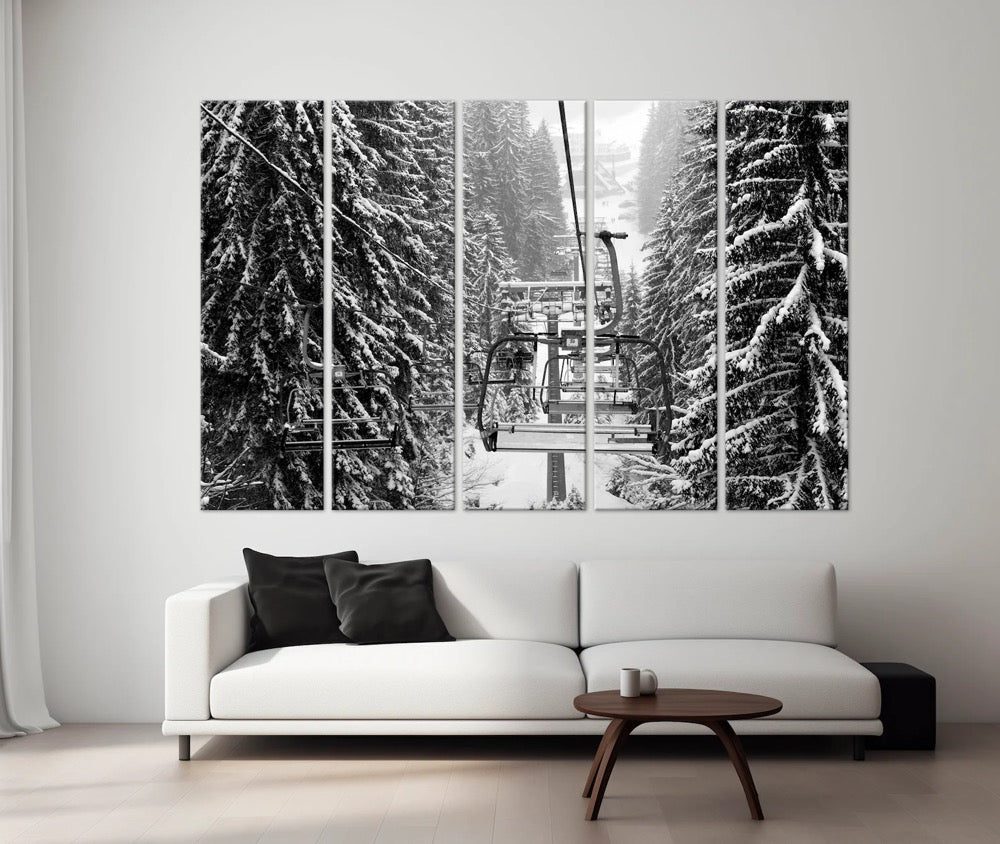 Ski Lift canvas print Snow Covered Spruce Trees Fotest Winter wall art Ski decor Skier Gifts Winter landscape