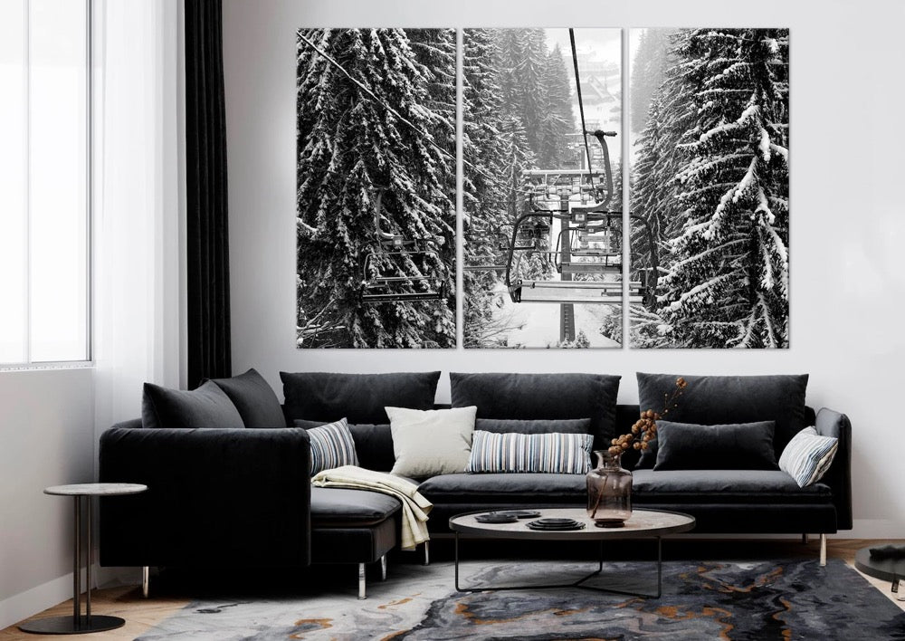 Ski Lift canvas print Snow Covered Spruce Trees Fotest Winter wall art Ski decor Skier Gifts Winter landscape